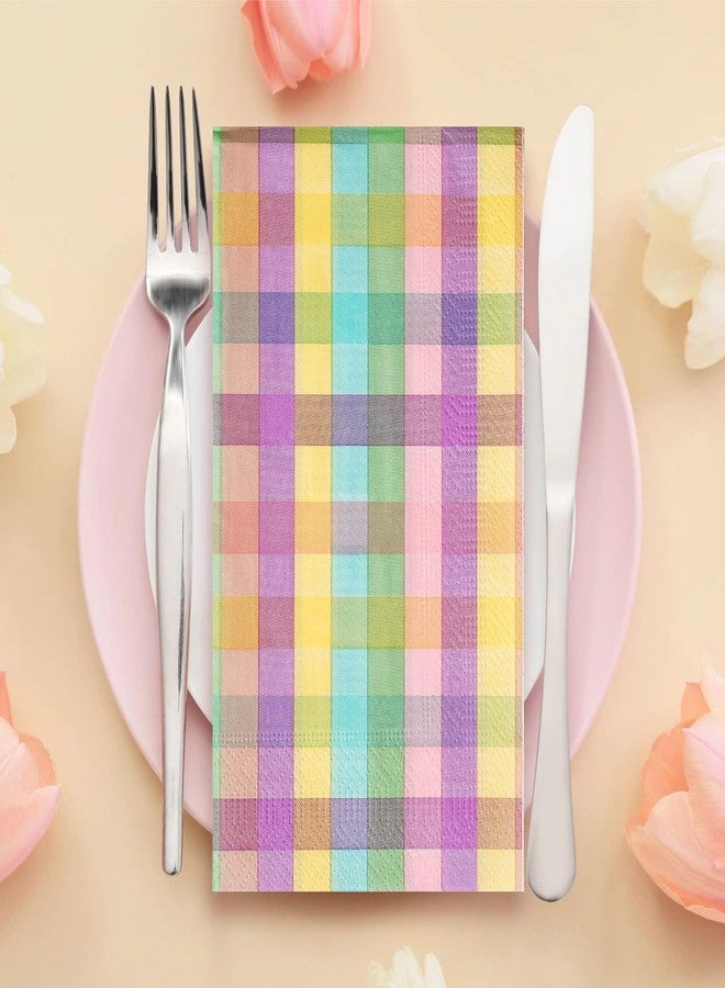 Jectivs 100Pcs Easter Pastel Buffalo Plaid Napkins Decorations,Disposable Spring Dark Purple Pink Yellow Guest Hand Paper Napkins for Home Bathroom Baby Shower Picnic Wedding Easter Birthday Party Supplies - Image 4